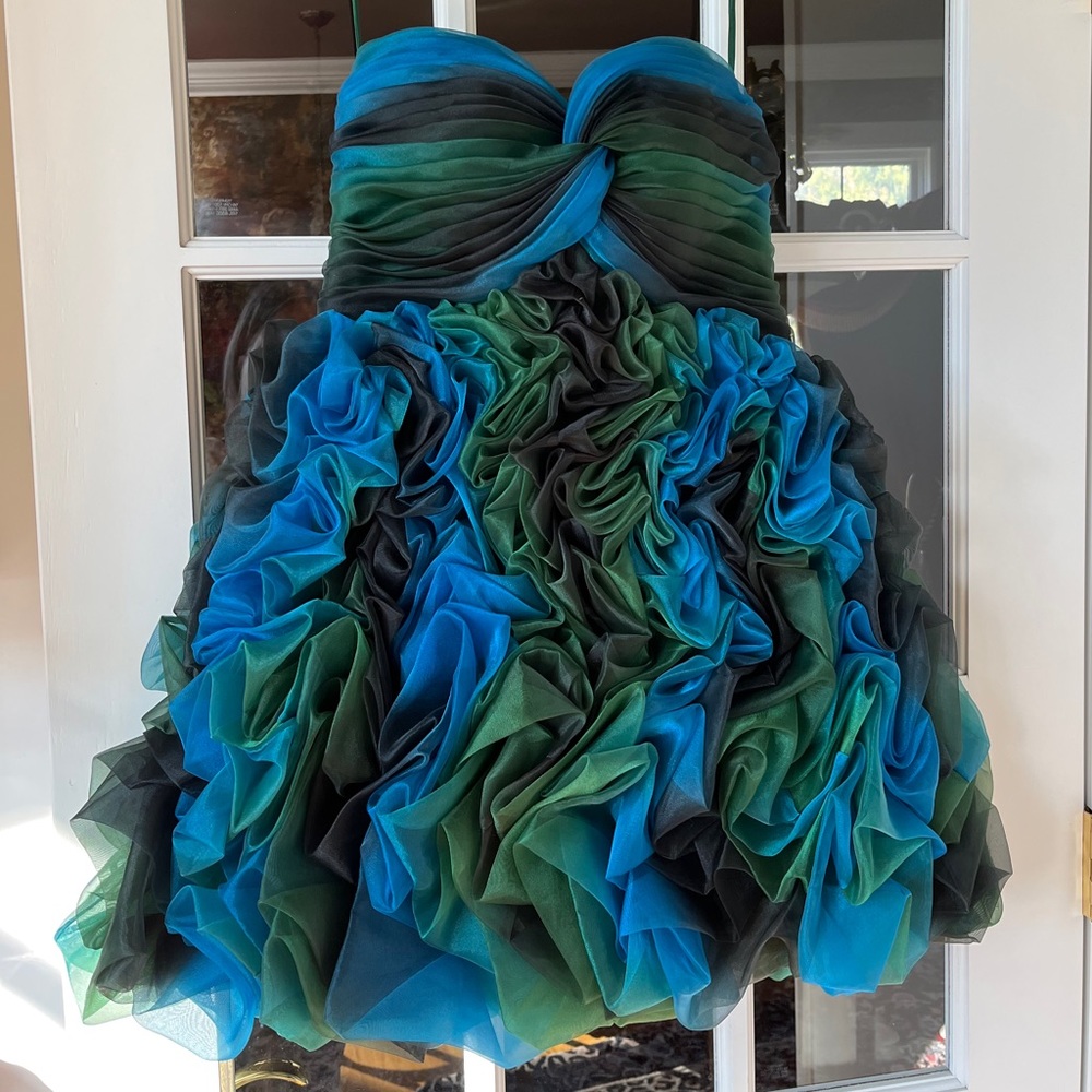 Jovani Teal Toole Ombre Formal Dress
